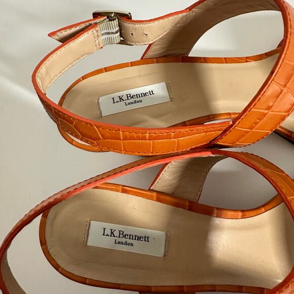 LK Bennett Women's Rhiannon Tangerine Crocodile Embossed Sandal Heels Size 40 - Picture 4 of 11